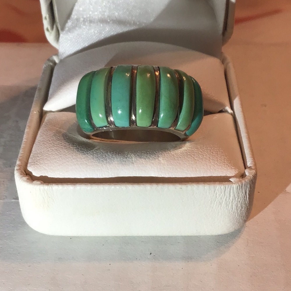 SANEL VINTAGE TURQUOISE BAND RING SIGNED BY ARTIST